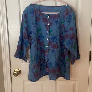 Cut Loose boho chic gorgeous women’s size Medium floral print  linen blouse top
